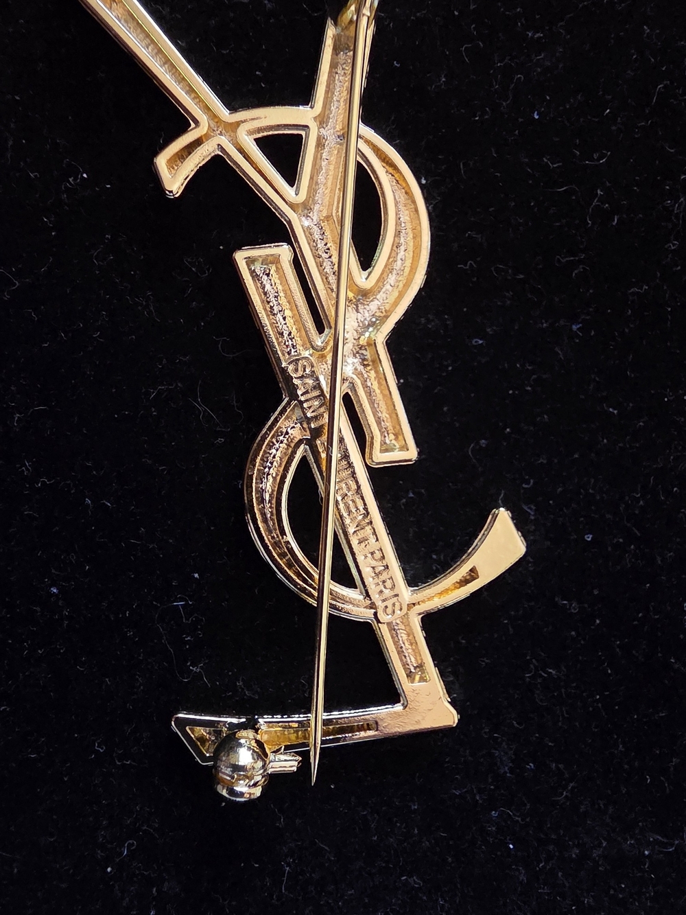 Yves Saint Laurent Gold Logo Brooch - Picture 2 of 3